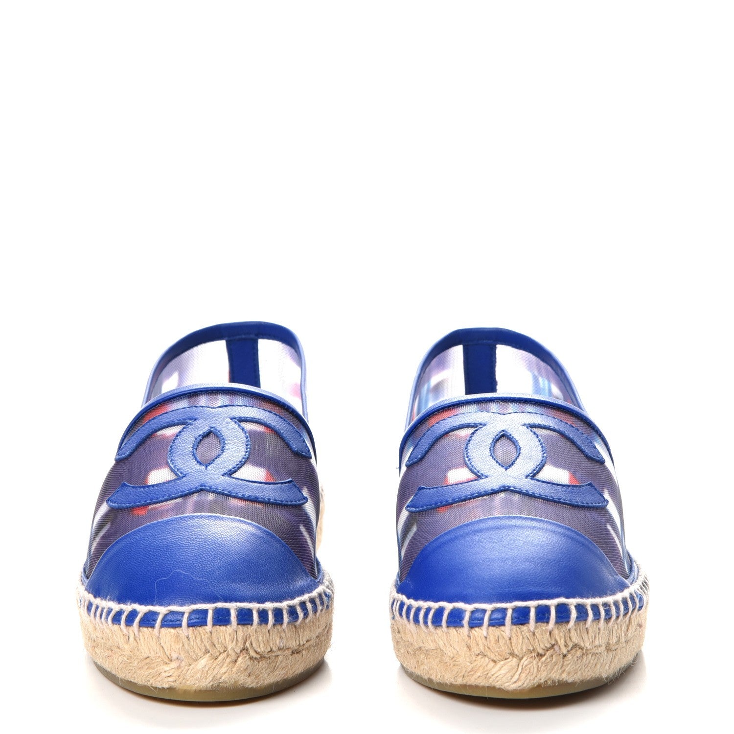 Chanel Mesh Lambskin Plaid Print CC Espadrilles 38 Blue White Red 2 of 9