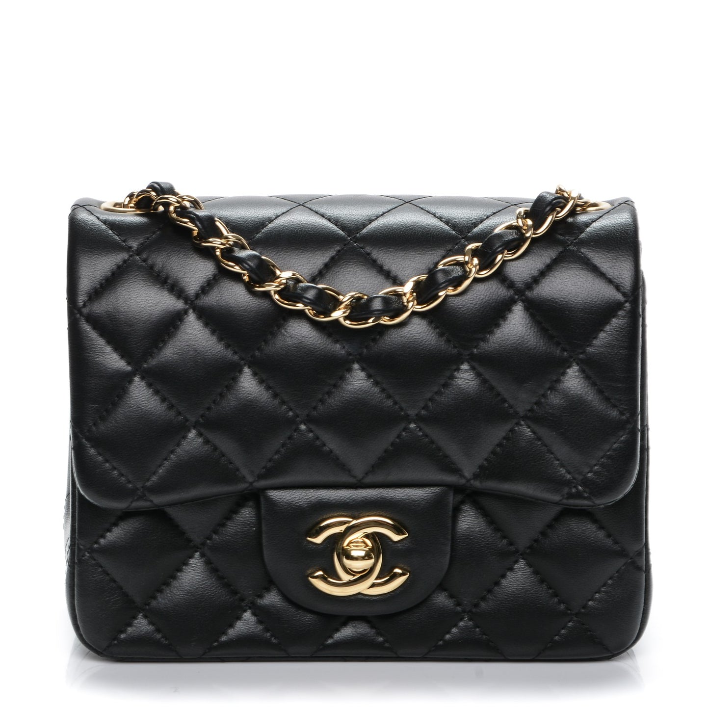 Lambskin Quilted Mini Square Flap Black