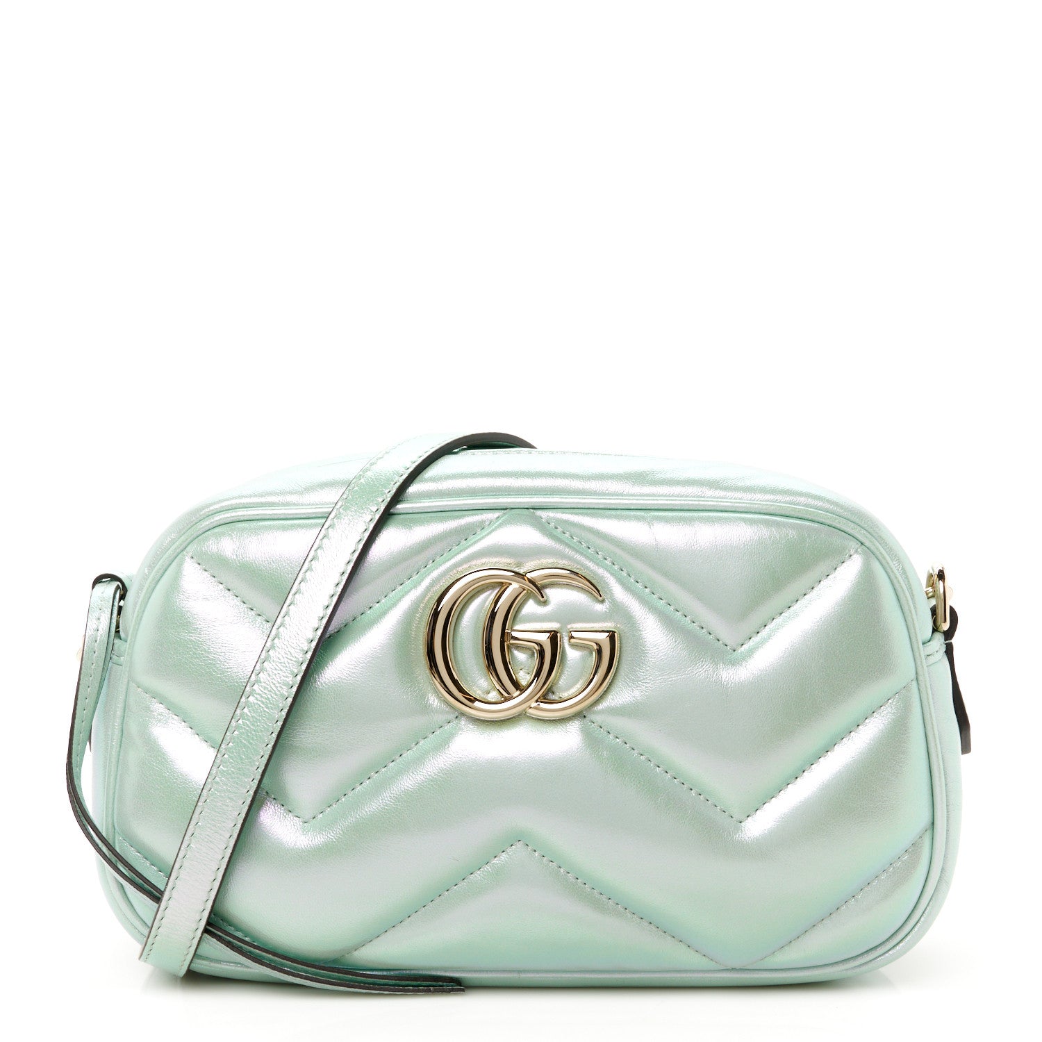 Gucci Iridescent Nappa Chevron Matelasse Small GG Marmont Chain Shoulder Bag Iridescent Salvy Green 1 of 11