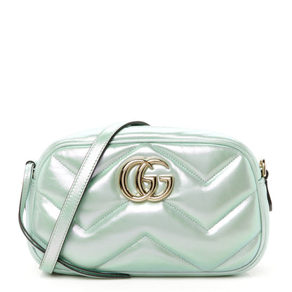 Gucci Iridescent Nappa Chevron Matelasse Small GG Marmont Chain Shoulder Bag Iridescent Salvy Green 1 of 11