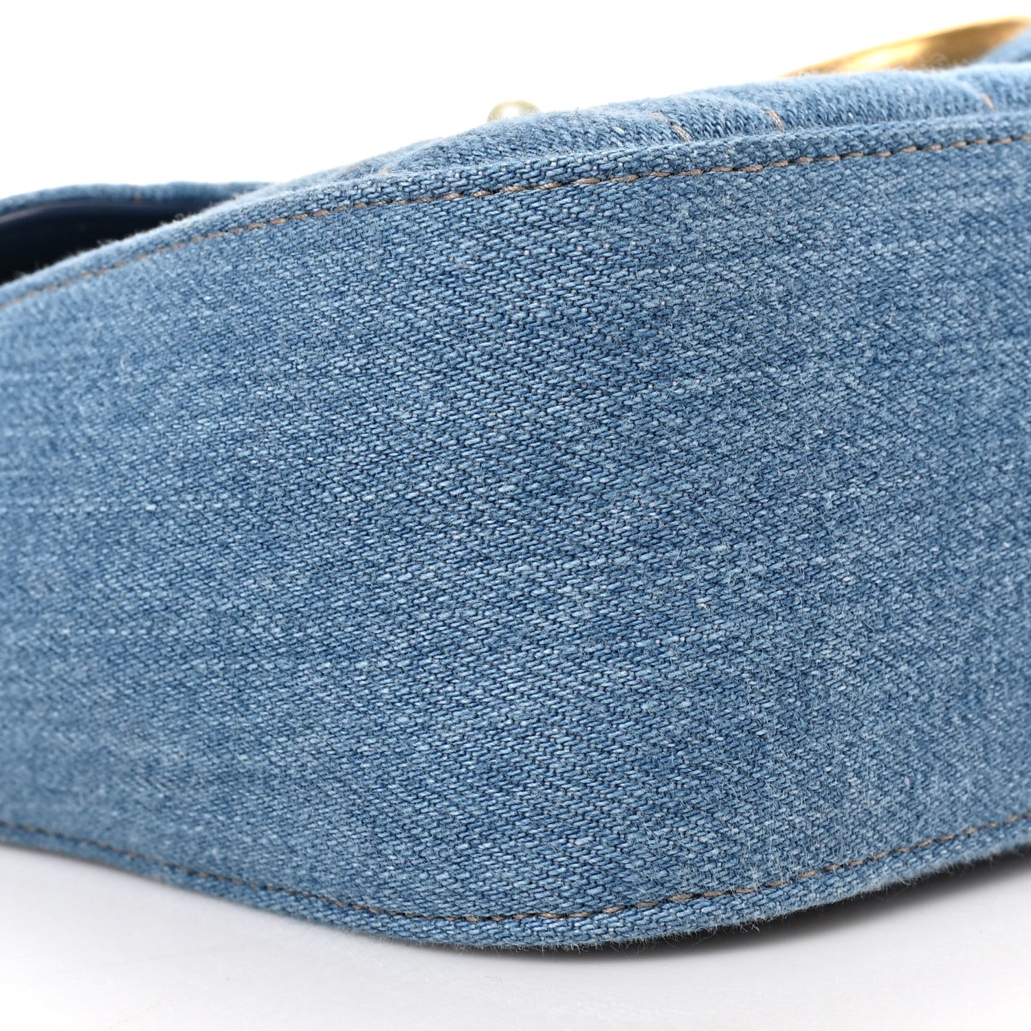Gucci Denim Matelasse Pearl Studded Small GG Marmont Shoulder Bag Blue 8 of 9
