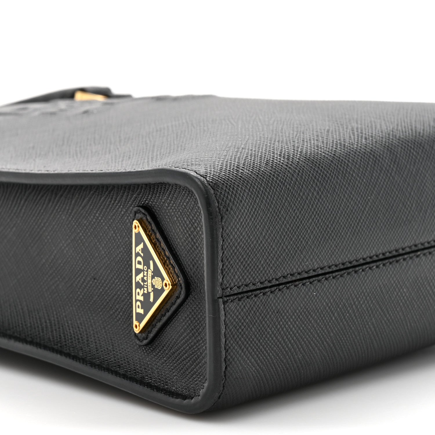 Prada Saffiano Lux Triangle Logo Embossed Small Double Handle Crossbody Tote Black 9 of 11
