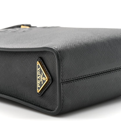 Prada Saffiano Lux Triangle Logo Embossed Small Double Handle Crossbody Tote Black 9 of 11