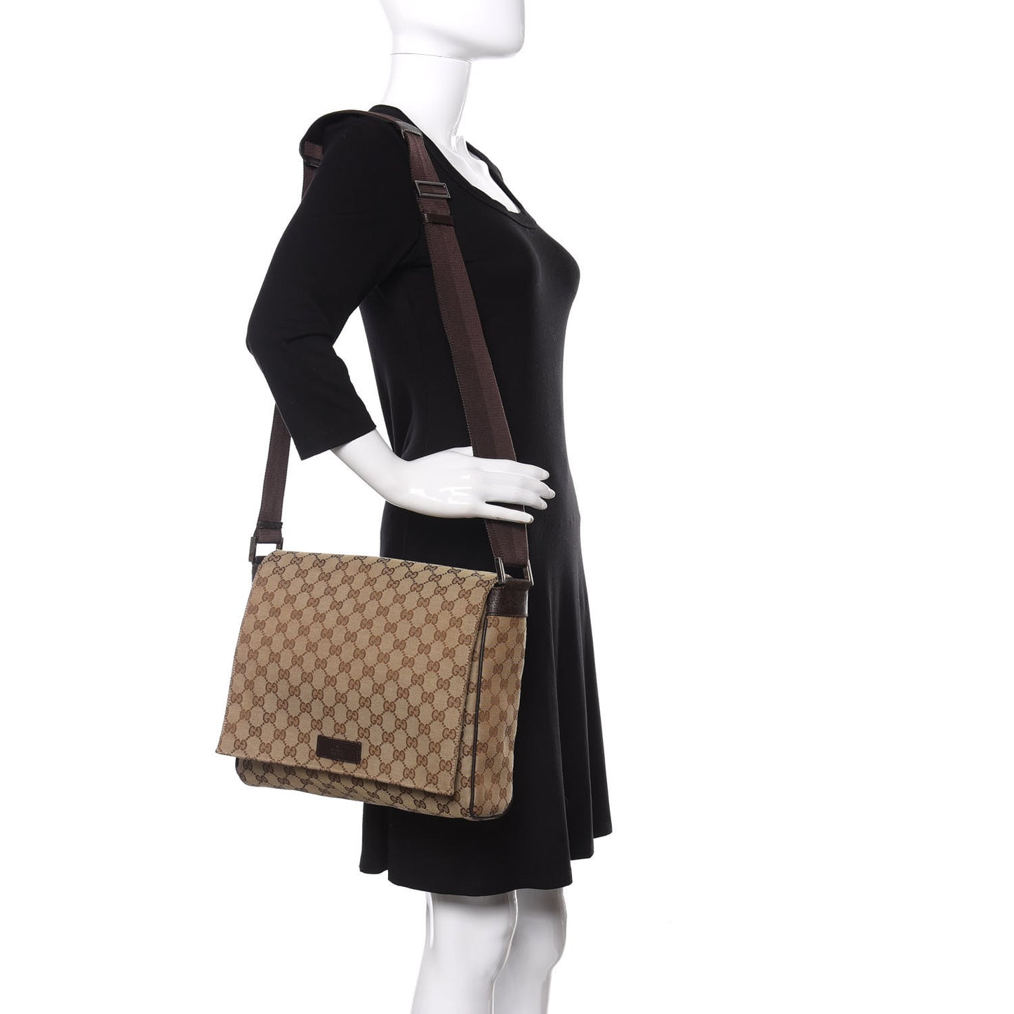 Monogram Small Flap Messenger Bag Beige Dark Brown