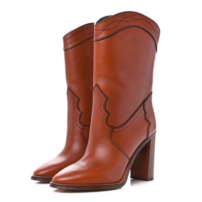 Saint Laurent Calfskin Kate Western Boots 40 New Papaya 3 of 9