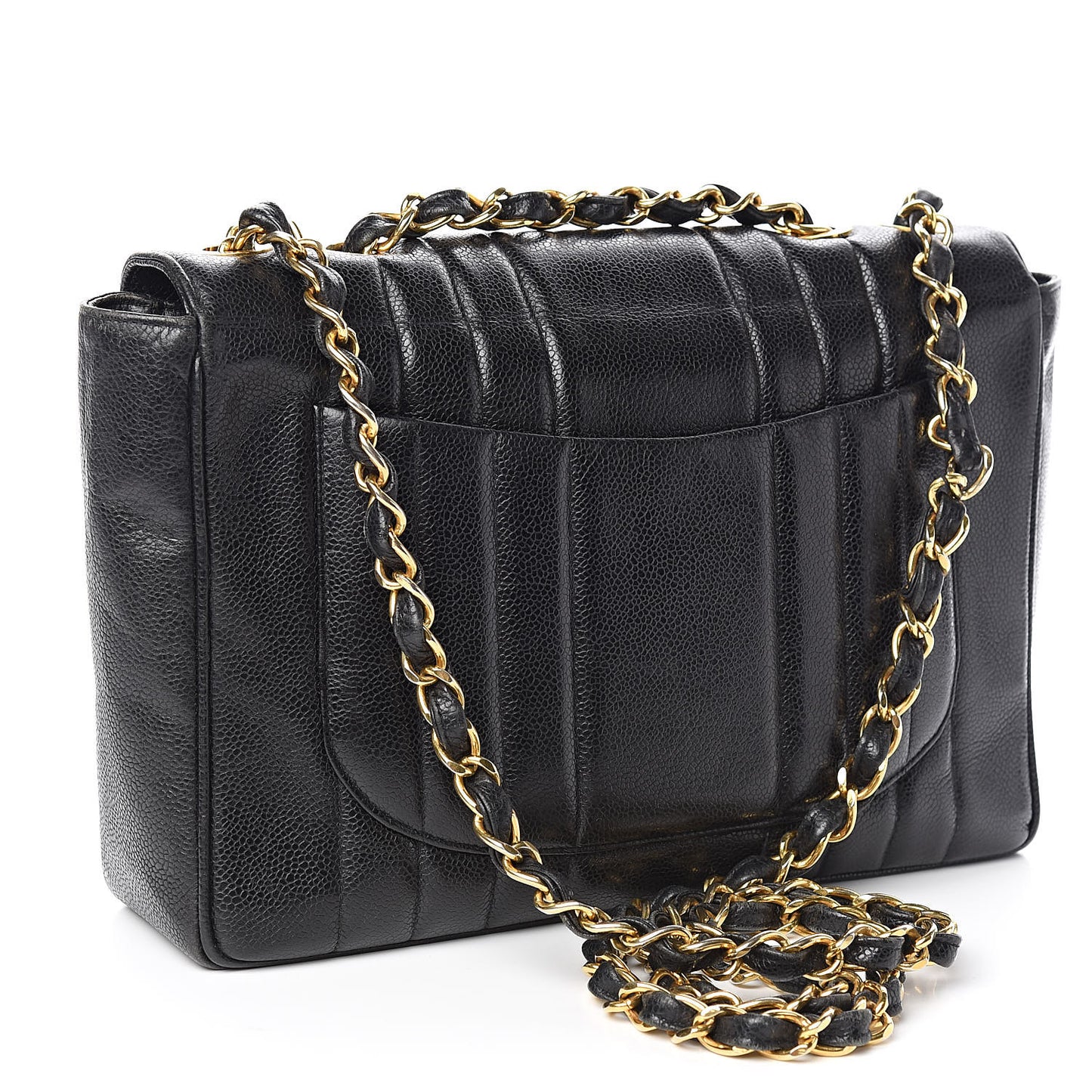 Caviar Vertical Quilted Jumbo Single Flap Black