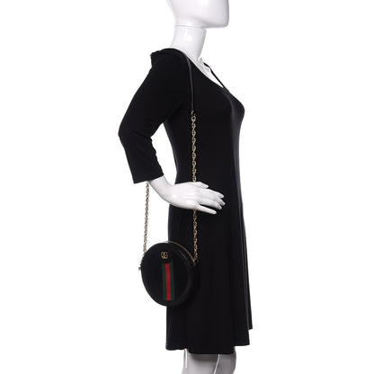Gucci Suede Patent Web Mini Ophidia Round Shoulder Bag Black 2 of 11
