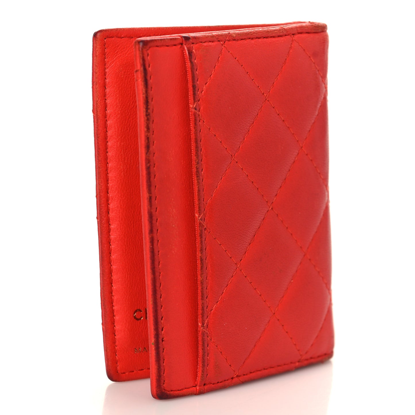 Lambskin Quilted Card Holder Wallet Red
