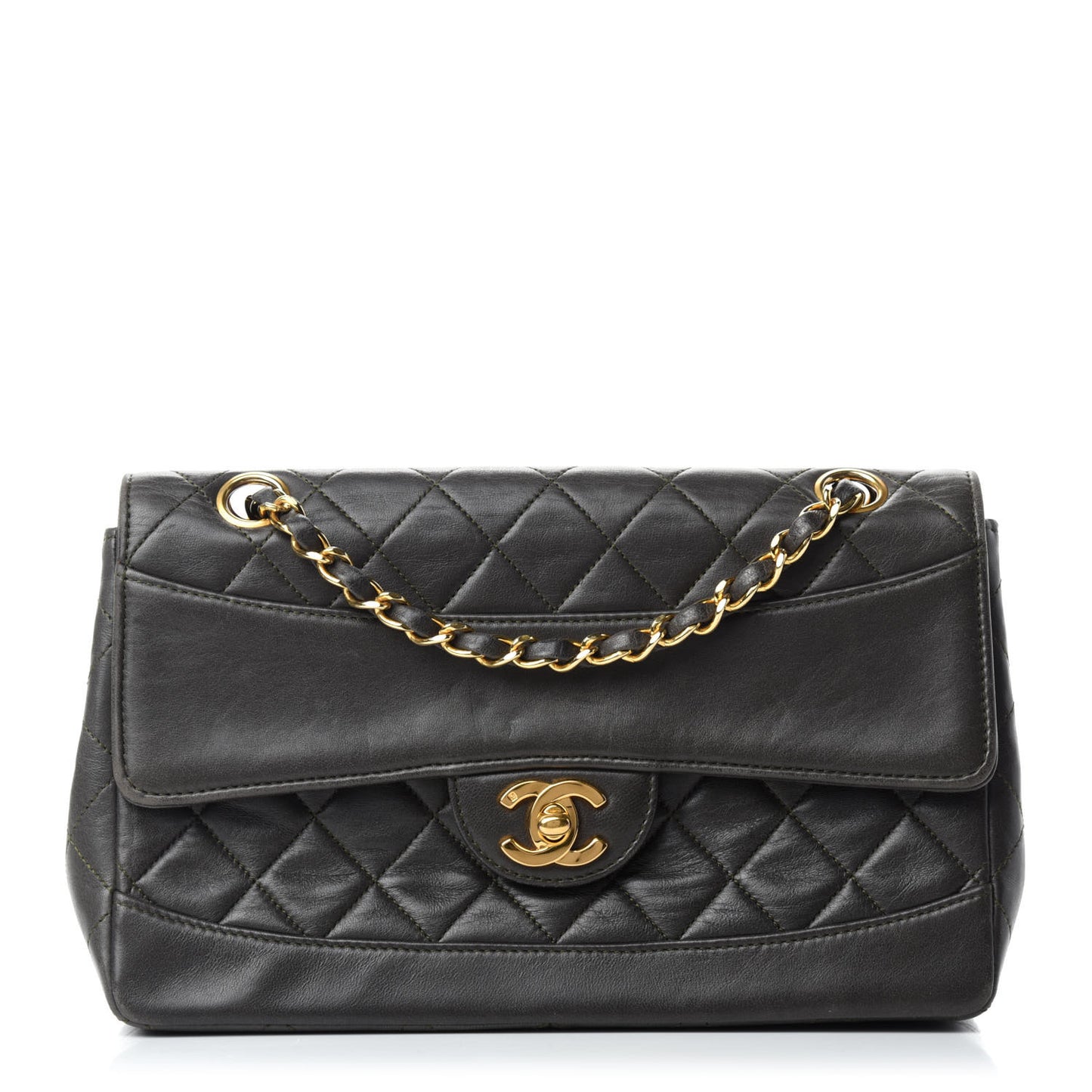 Lambskin Quilted Small Single Flap Green