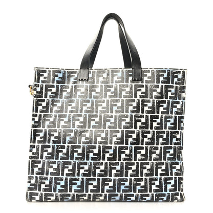 Fendi X JOSHUA VIDES Coated Canvas FF Cloudy Shopping Tote White Celeste Black 1 of 9