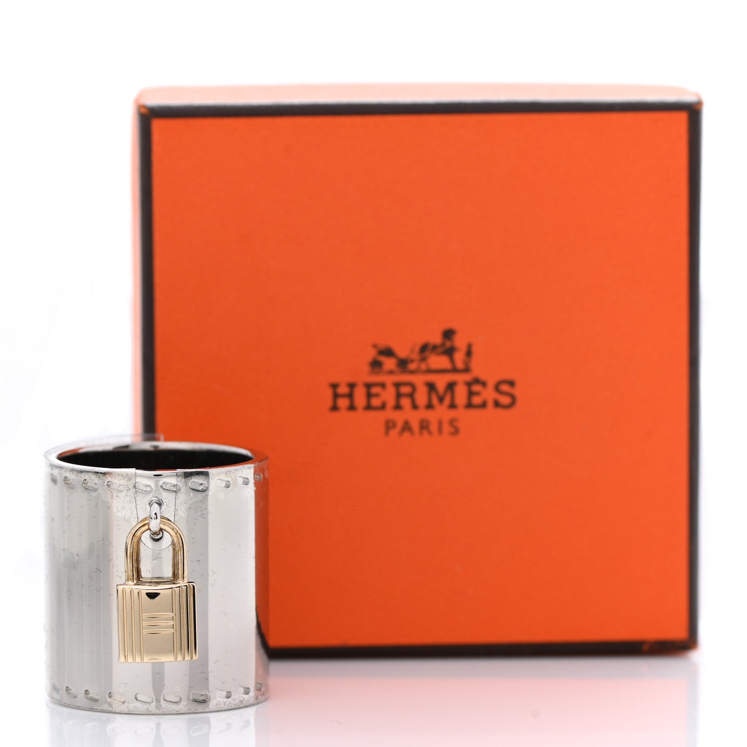 Hermes Permabrass Cadenas Charm Scarf Ring Silver Gold 4 of 4