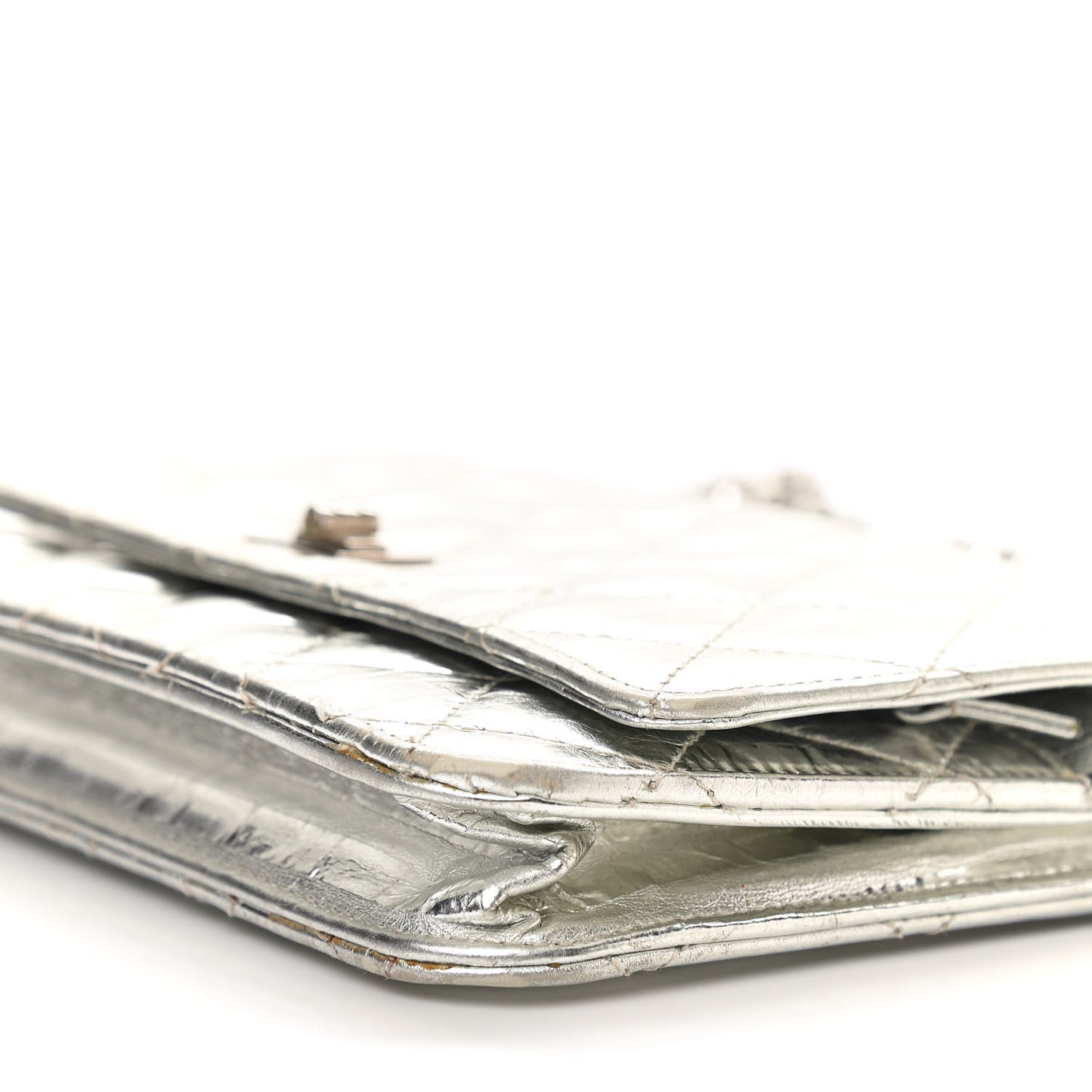 Metallic Striped Calfskin Reissue Wallet On Chain WOC Silver