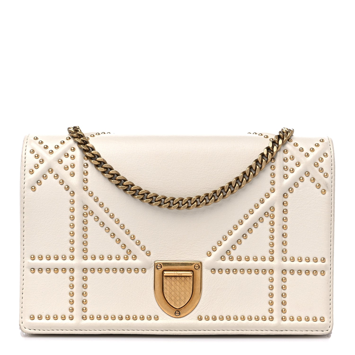 Christian Dior Lambskin Studded Diorama Wallet on Chain Pouch Off White 1 of 15