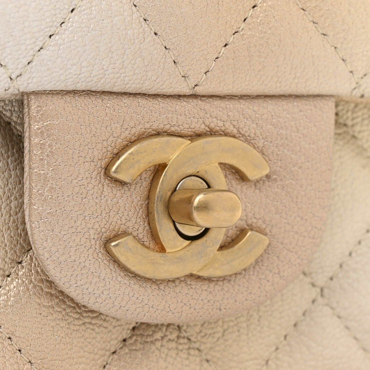 Metallic Goatskin Quilted Mini Rectangular Flap Gold