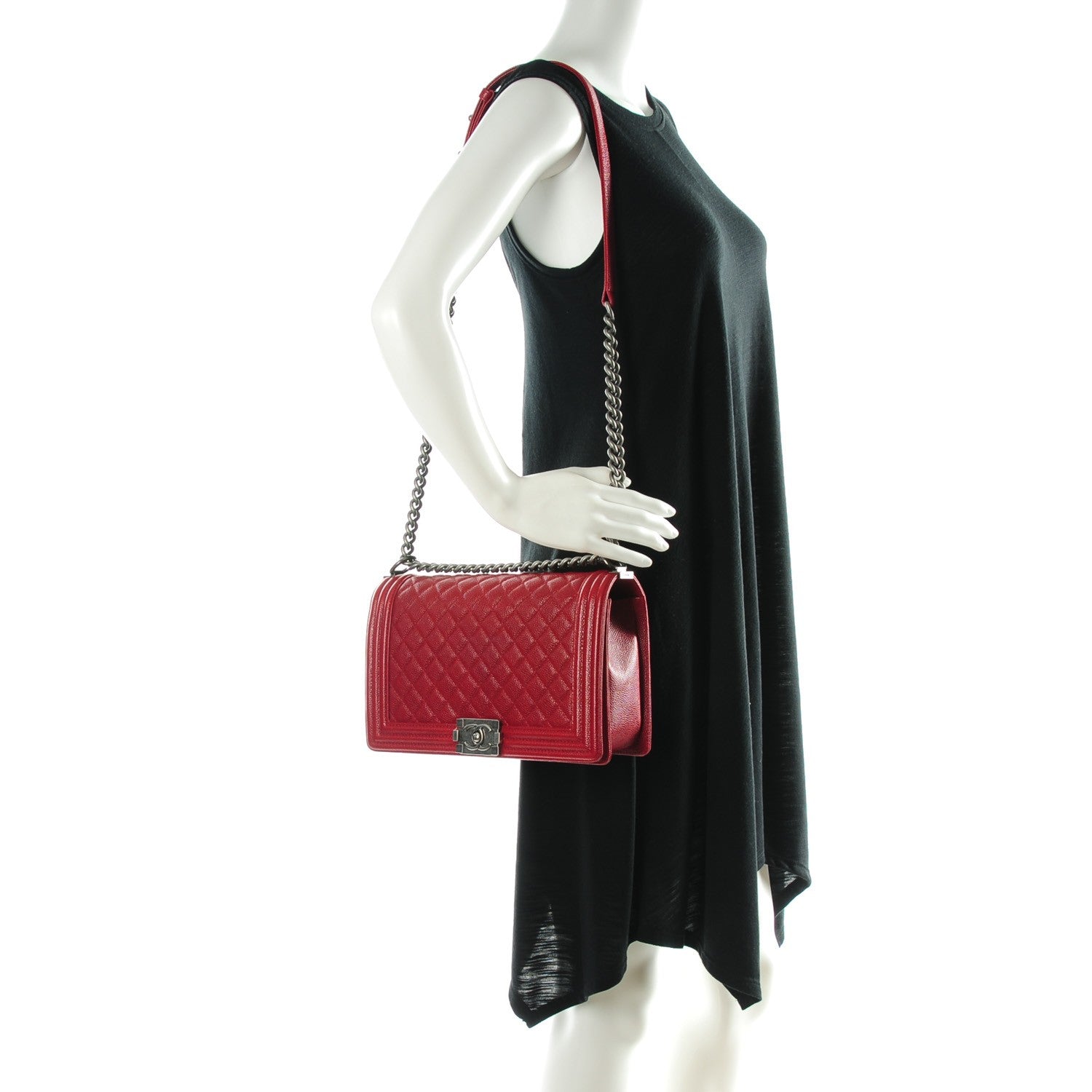 Chanel Caviar Quilted New Medium Boy Flap Dark Red 2 of 8