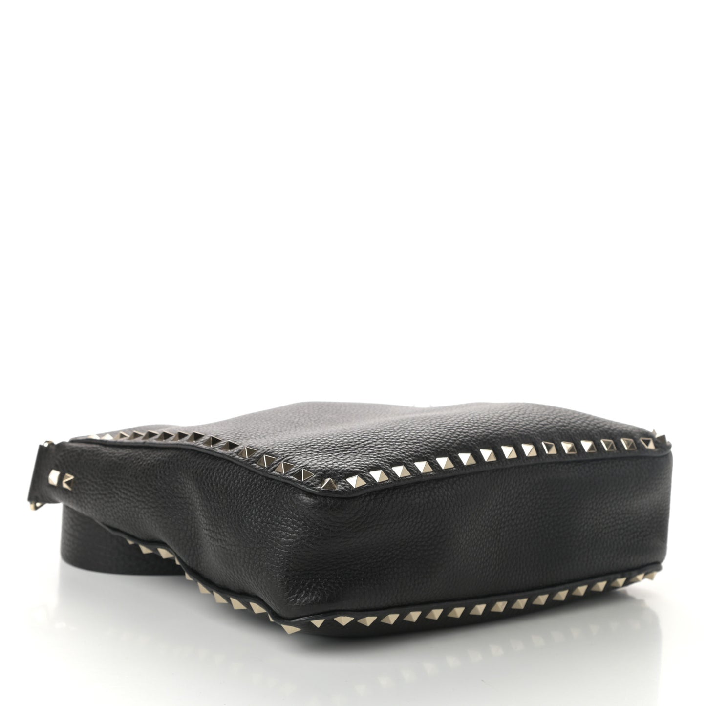 Pebbled Calfskin Small Rockstud Flip-Lock Messenger Bag Black