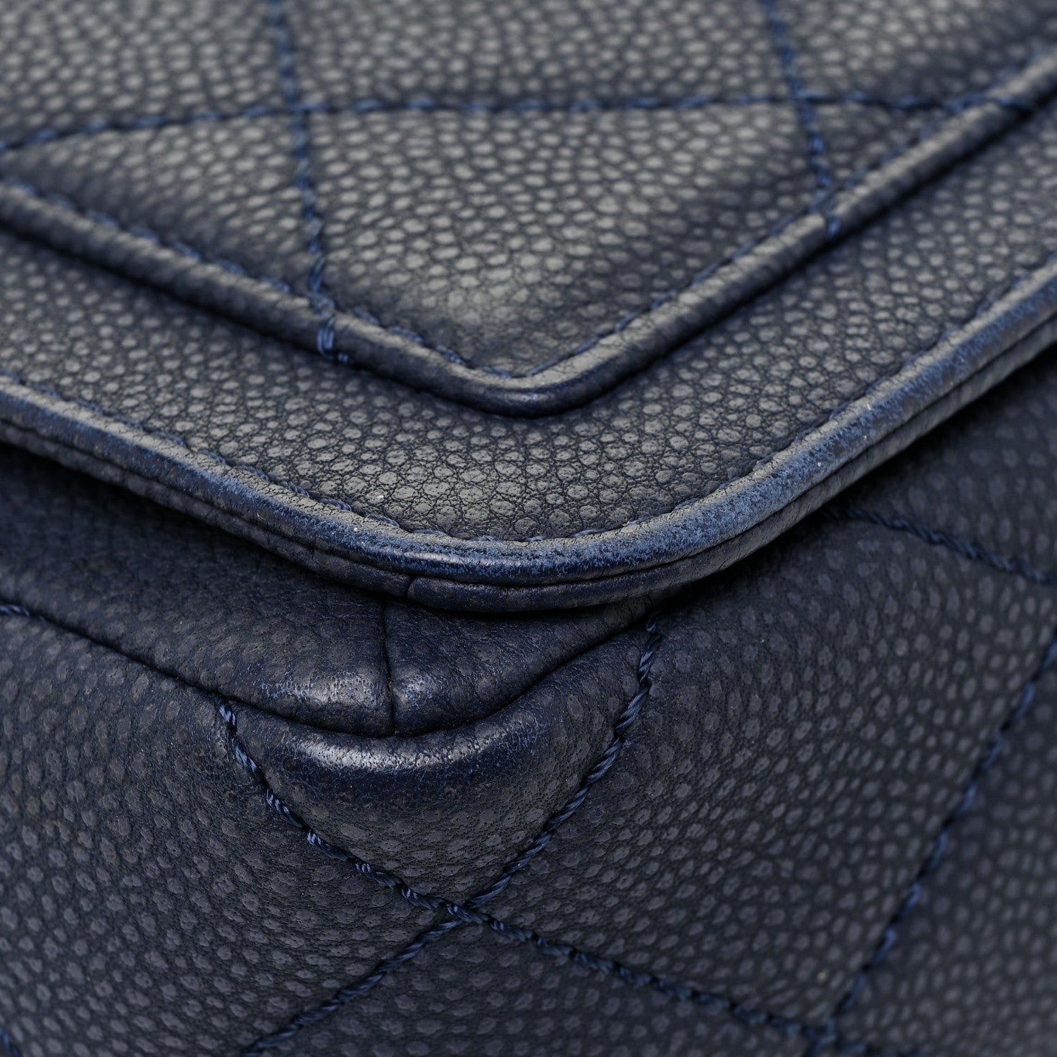 Chanel Washed Caviar Quilted Medium Turn Around Ligne Flap Navy 8 of 17