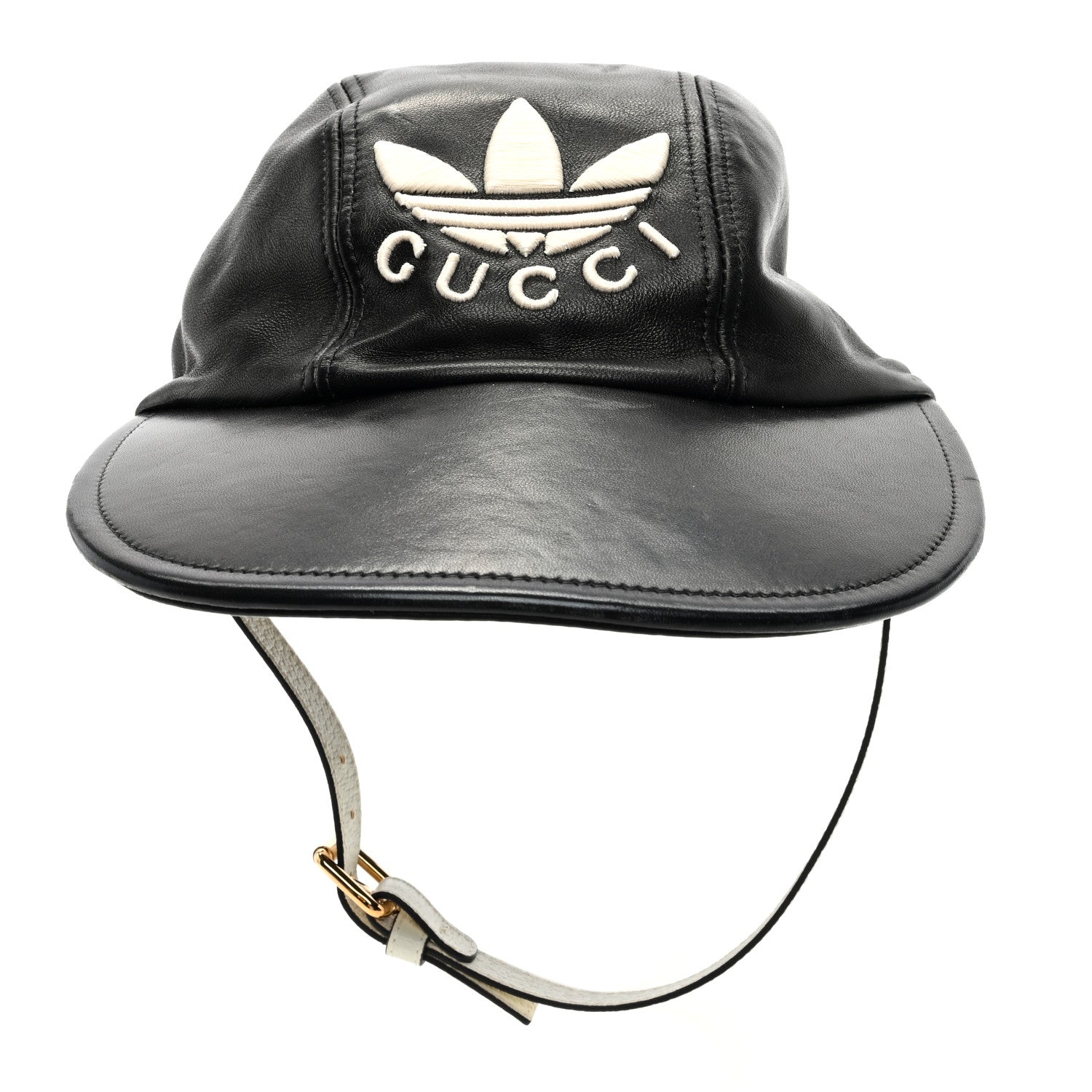 Gucci X ADIDAS Dollar Calfskin Trefoil Stefanos Baseball Hat L Black 3 of 9