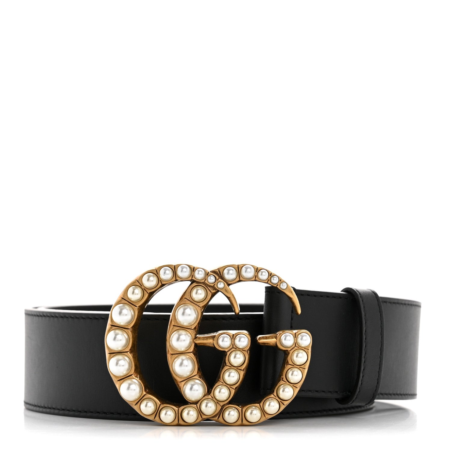 Gucci Moon Calfskin Pearl Double G 40mm 75 30 Belt Black Cream 1 of 8