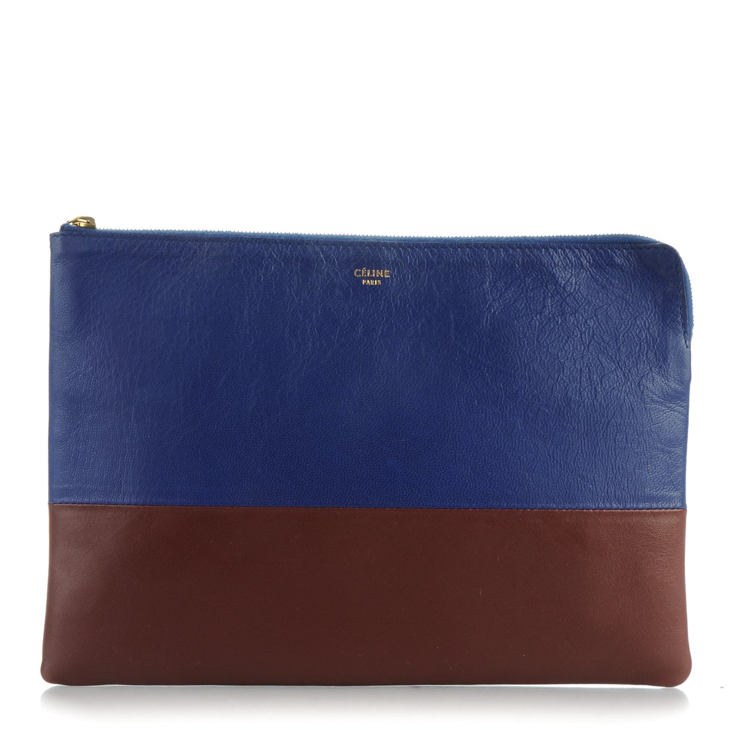 Lambskin Bi-Color Solo Clutch Pouch Royal Blue Burgundy Brown