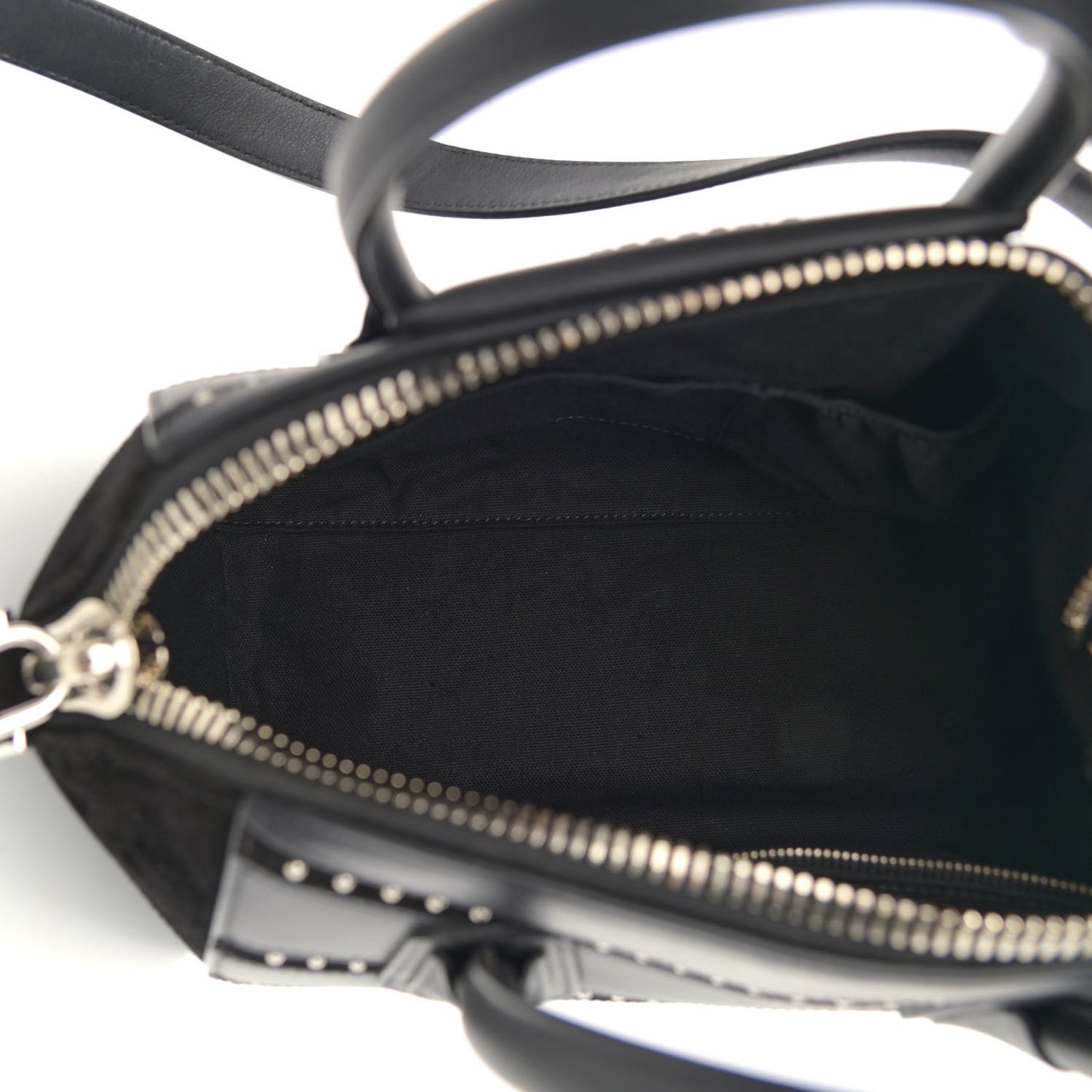 Calfskin Suede Small Studded Chevron Antigona Black