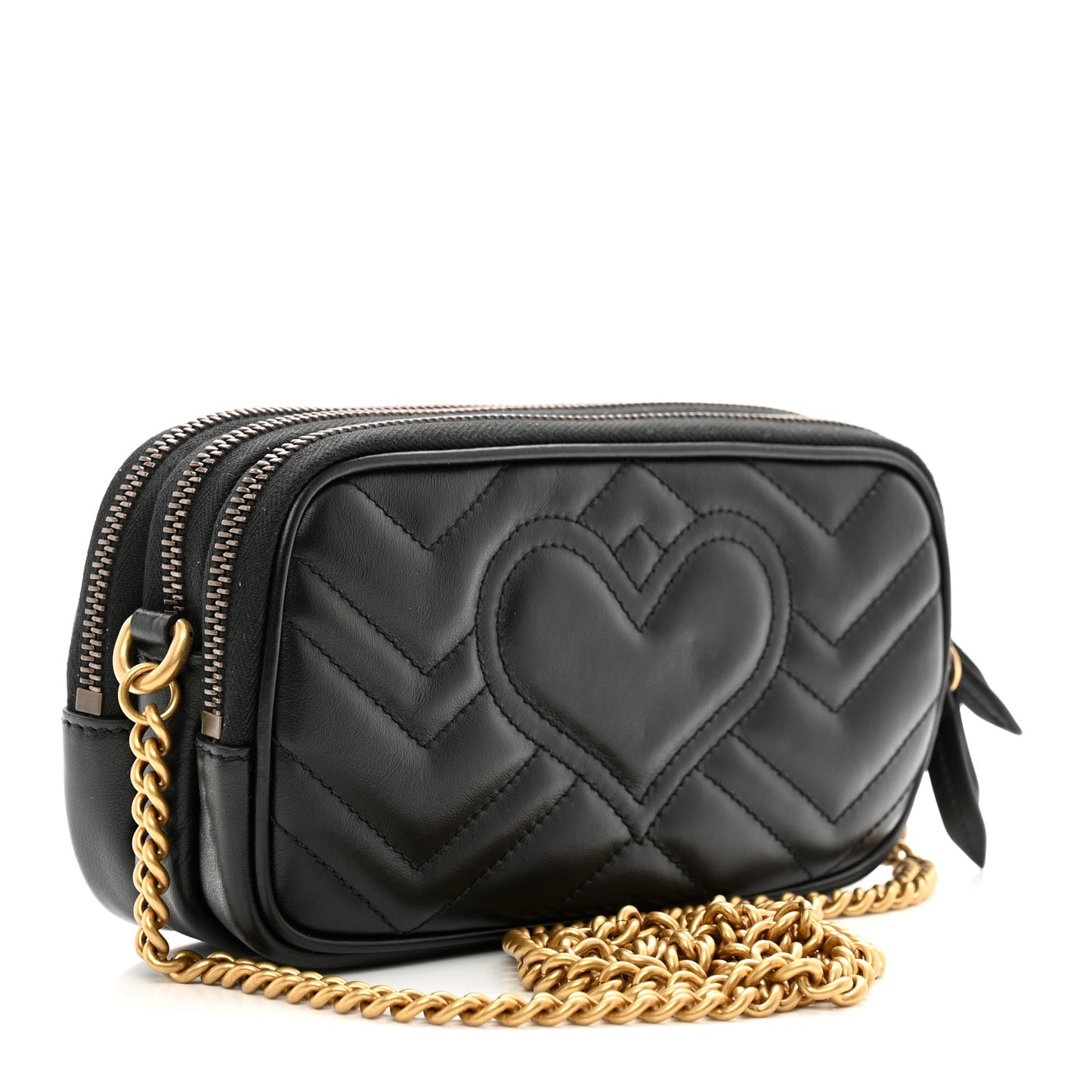 Calfskin Matelasse Mini GG Marmont Chain Crossbody Bag Black