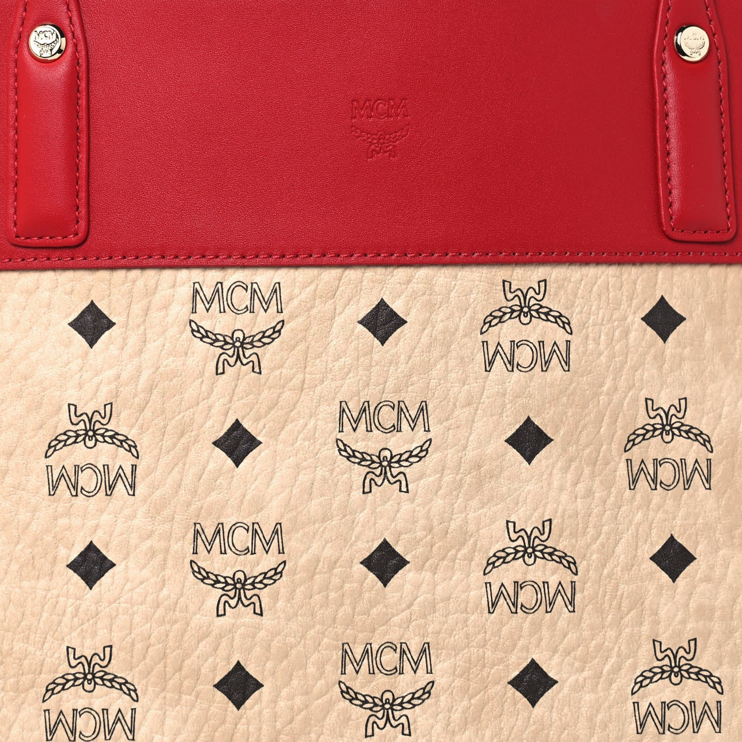 MCM Visetos Shopper Tote Beige Red 7 of 21