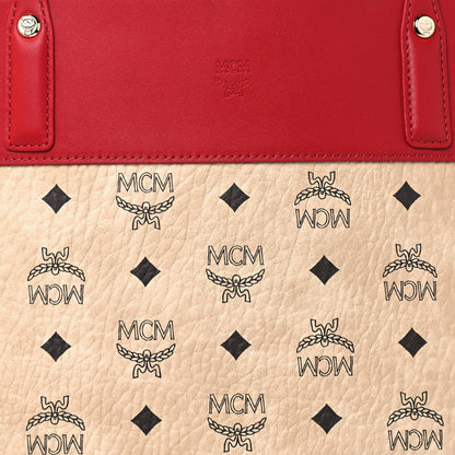 MCM Visetos Shopper Tote Beige Red 7 of 21