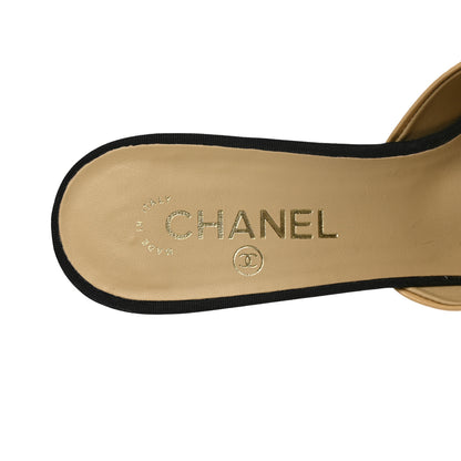 Chanel Lambskin Grosgrain Cap Toe Pearl Mule 39.5 Beige Black 8 of 12