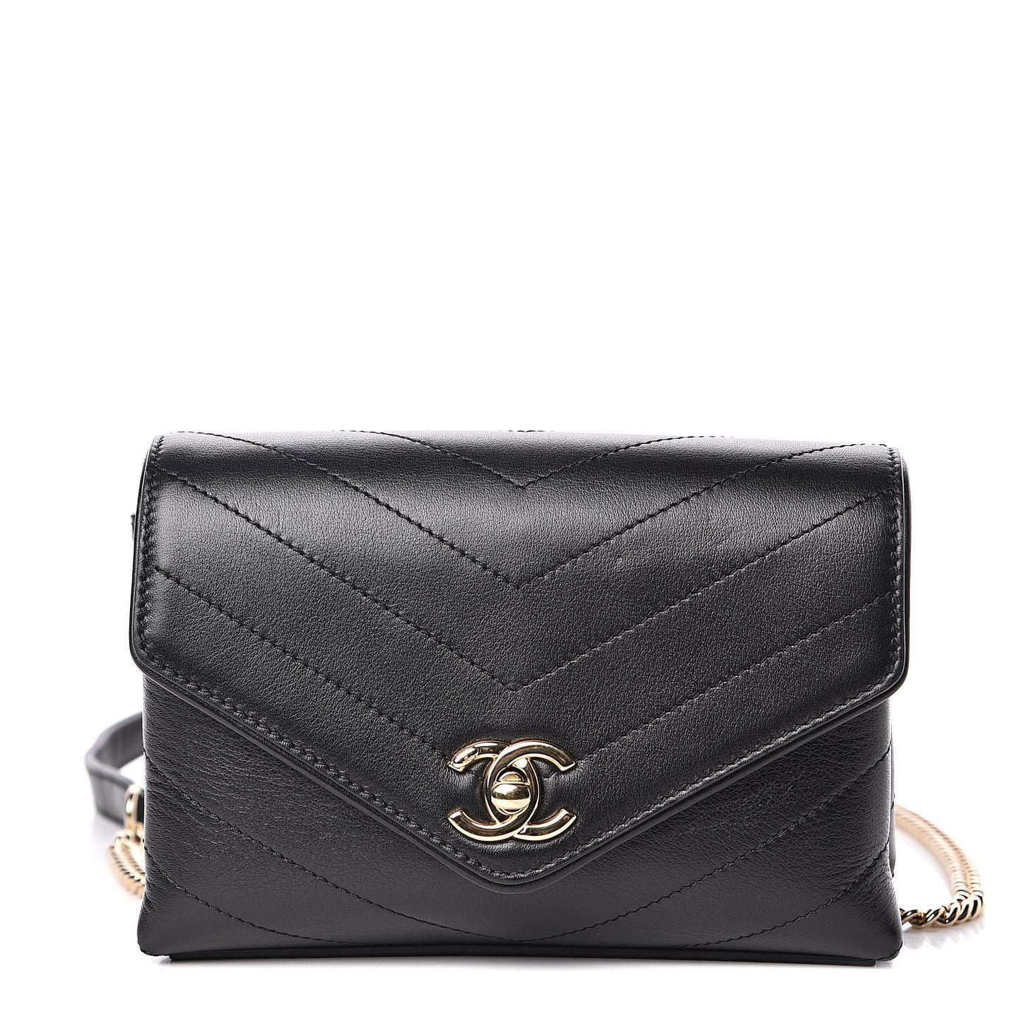 Calfskin Chevron Stitched Coco Waist Bag Black