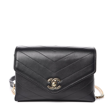 Chanel Calfskin Chevron Stitched Coco Waist Bag Black 1 of 10