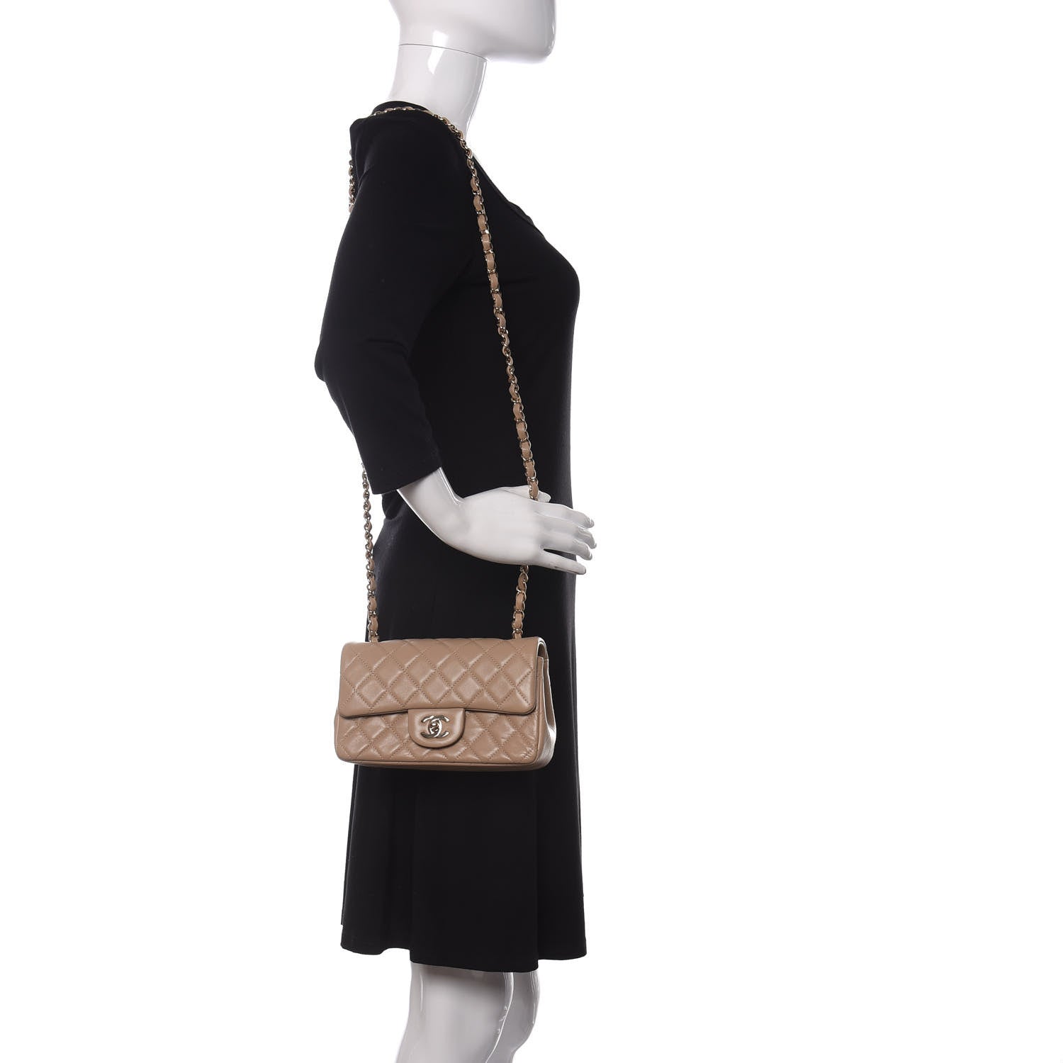 Chanel Lambskin Quilted Mini Rectangular Flap Dark Beige 3 of 10