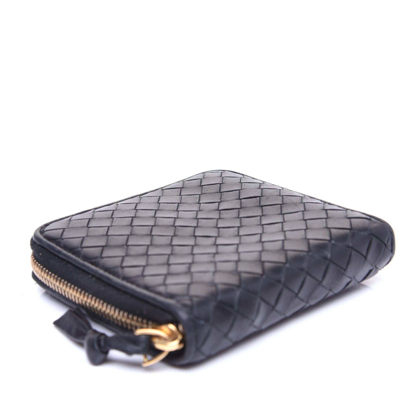 Nappa Intrecciato Zip Around Compact Wallet Black