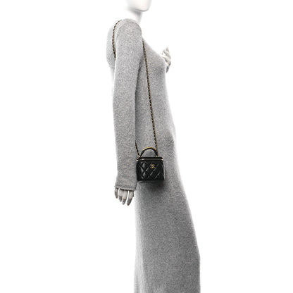 Chanel Lambskin Quilted Metal Mini Top Handle Vanity Case With Chain Black 2 of 10