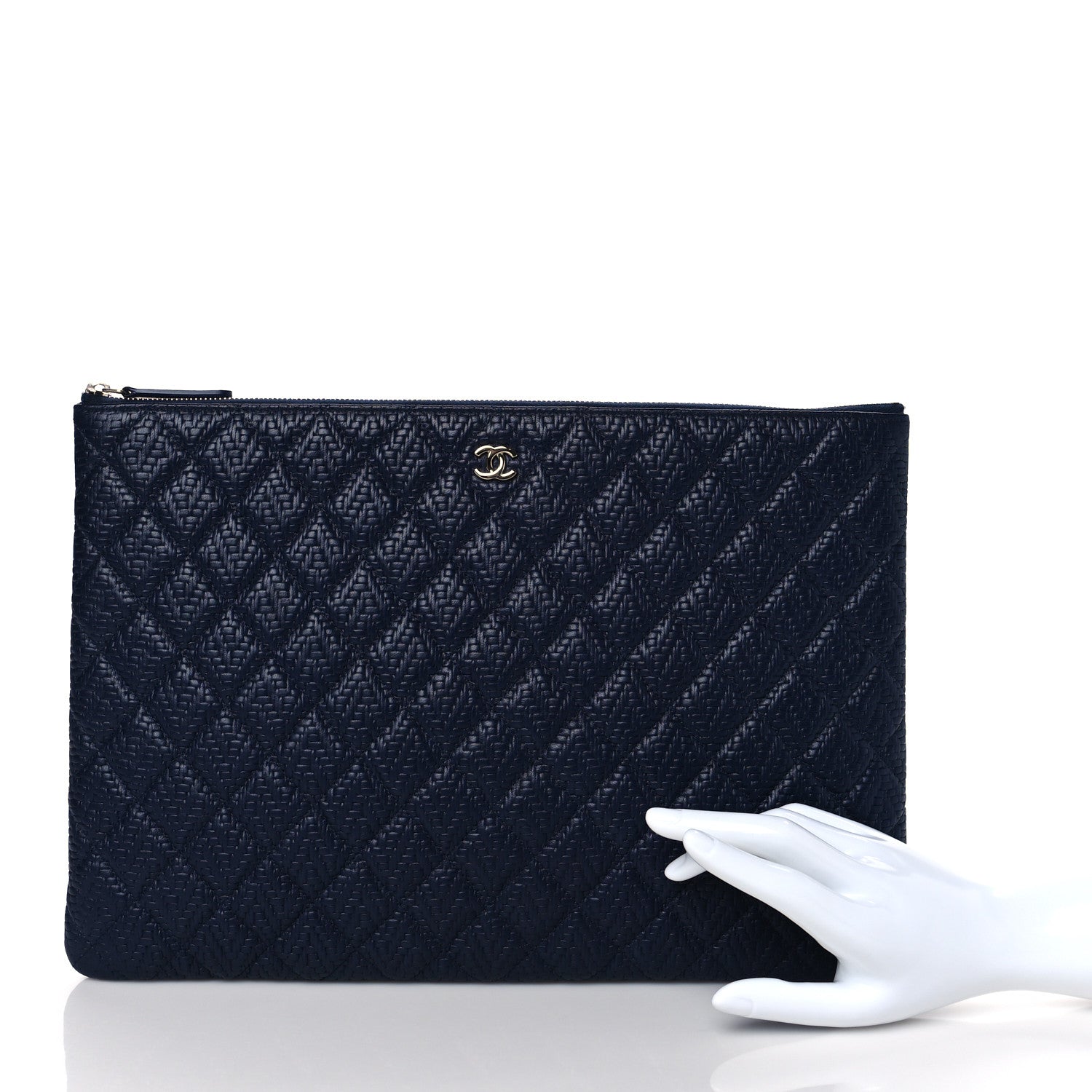 Chanel Calfskin Braided Large Cosmetic Case Navy 2 of 8