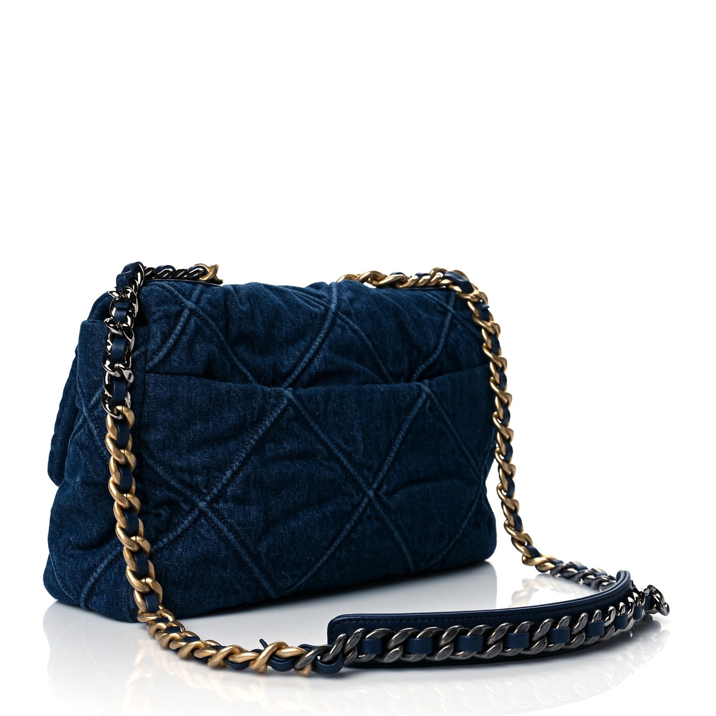 Denim Quilted Large Chanel 19 Flap Blue