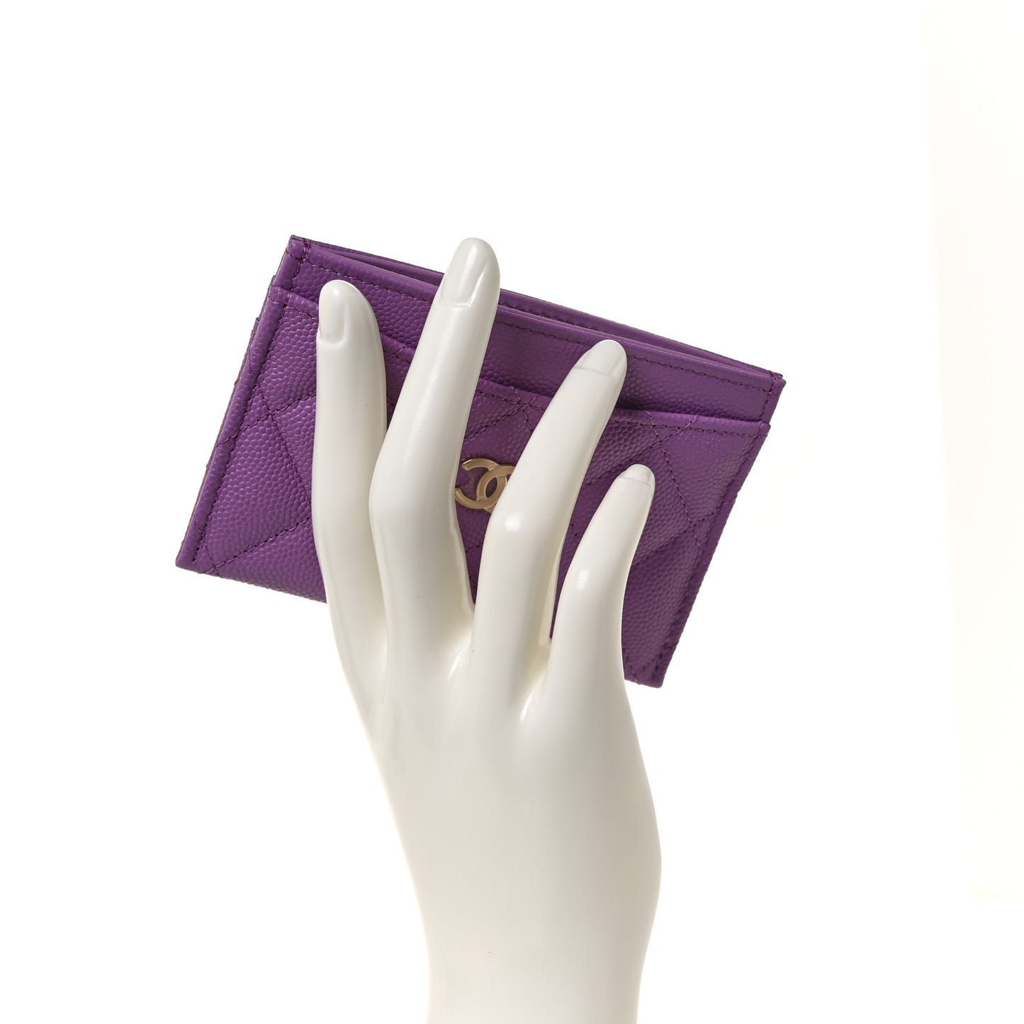 Caviar Quilted Card Holder Purple