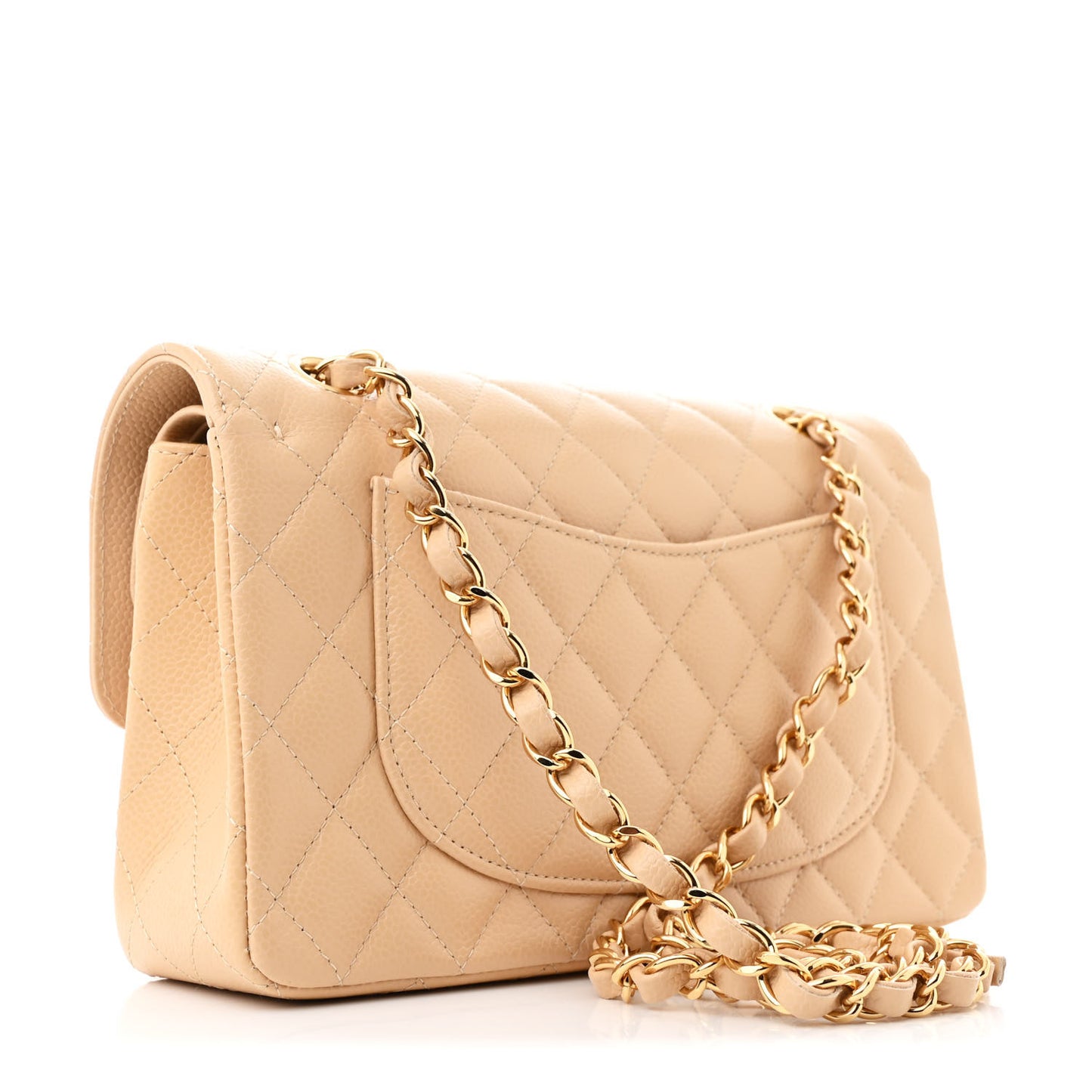 Caviar Quilted Small Double Flap Beige