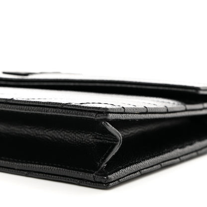 Saint Laurent Grain De Poudre Matelasse Chevron Monogram Monochrome Envelope Chain Wallet Black 9 of 10