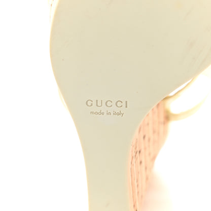 Gucci Patent Cork Striped Slingback Wedges 37.5 Beige 6 of 11