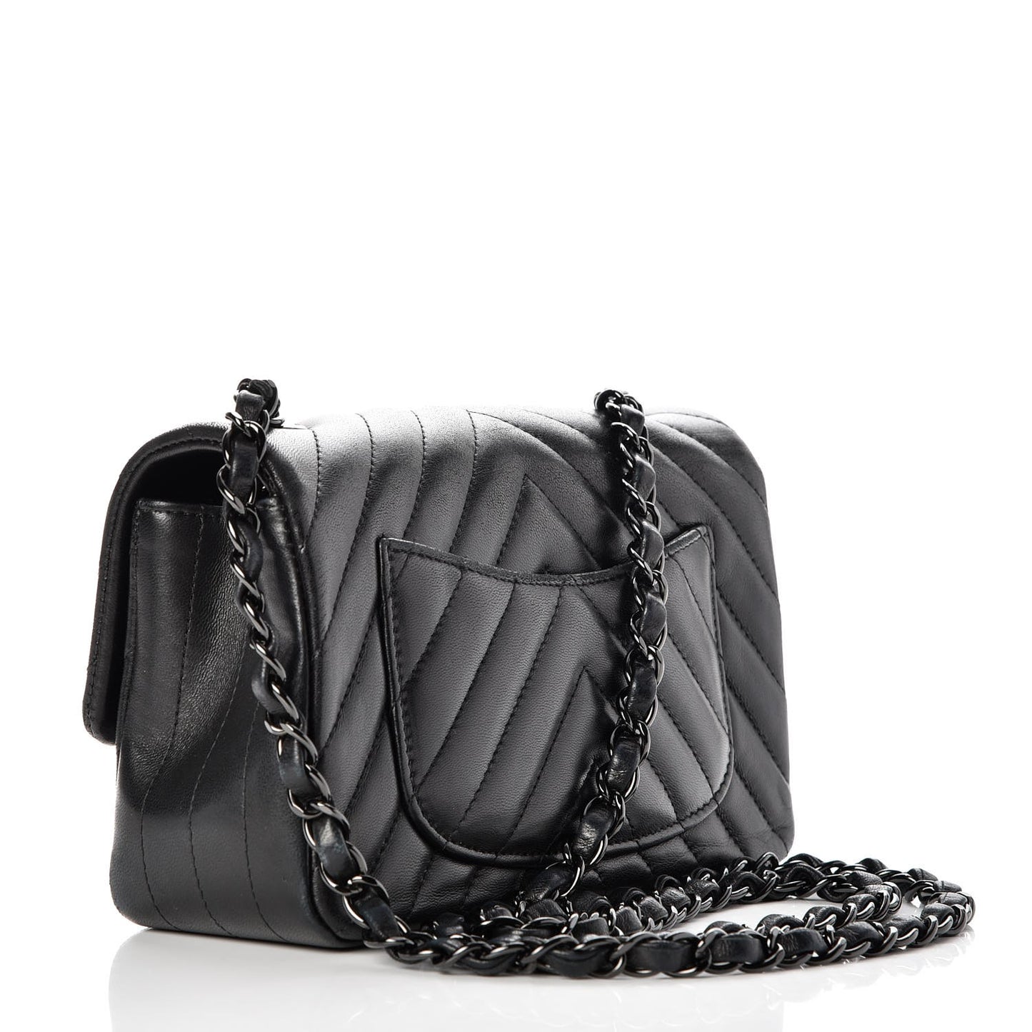 Lambskin Chevron Quilted Mini Rectangular Flap So Black
