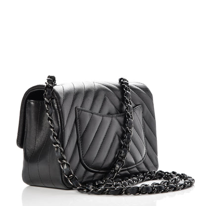 Chanel Lambskin Chevron Quilted Mini Rectangular Flap So Black 3 of 8