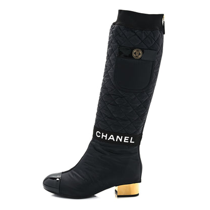 Chanel Mixed Fibers Lambskin Patent Calfskin Convertible High Boots 37 Black 1 of 8