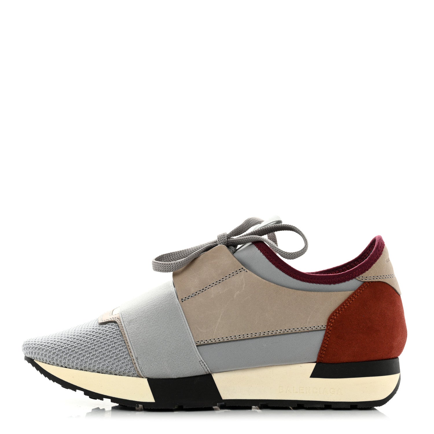 Balenciaga Mesh Calfskin Neoprene Suede Womens Race Runner Sneakers 38 Gris Bois de Rose 1 of 7