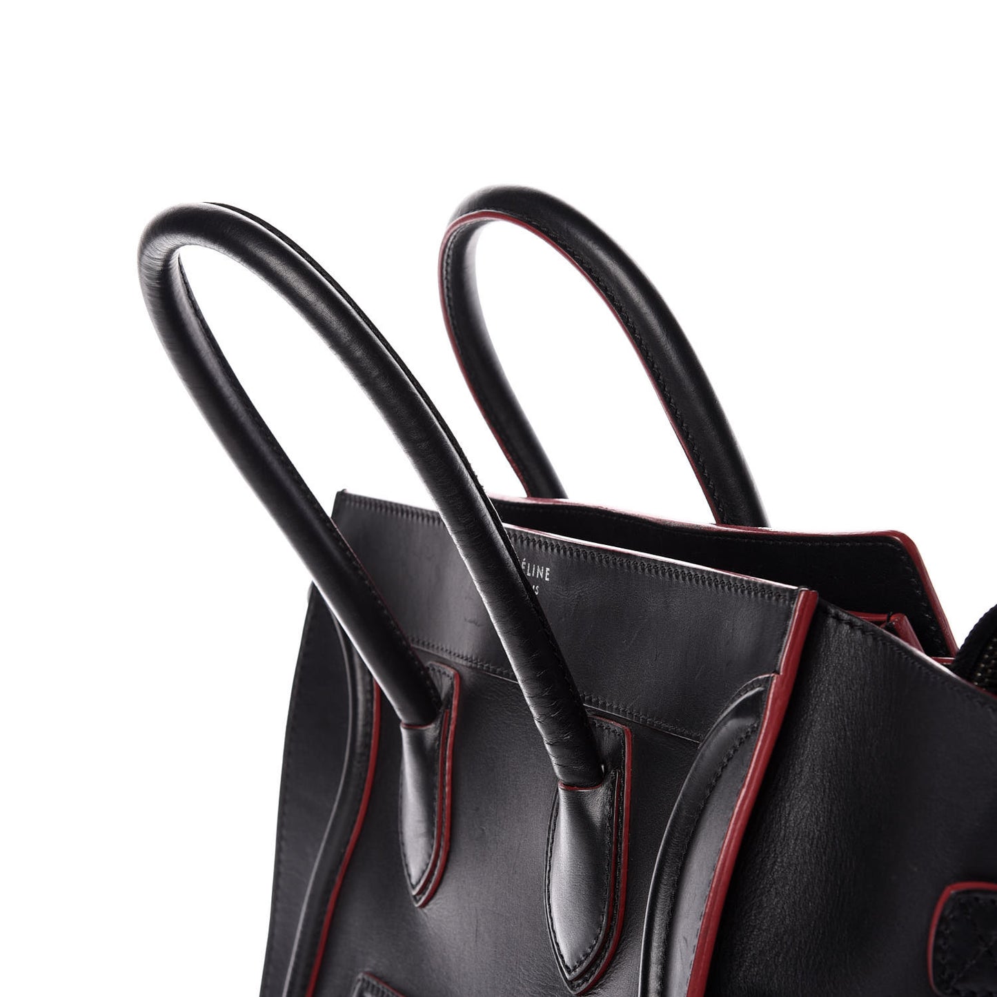 Smooth Calfskin Mini Luggage Black Pink Trim