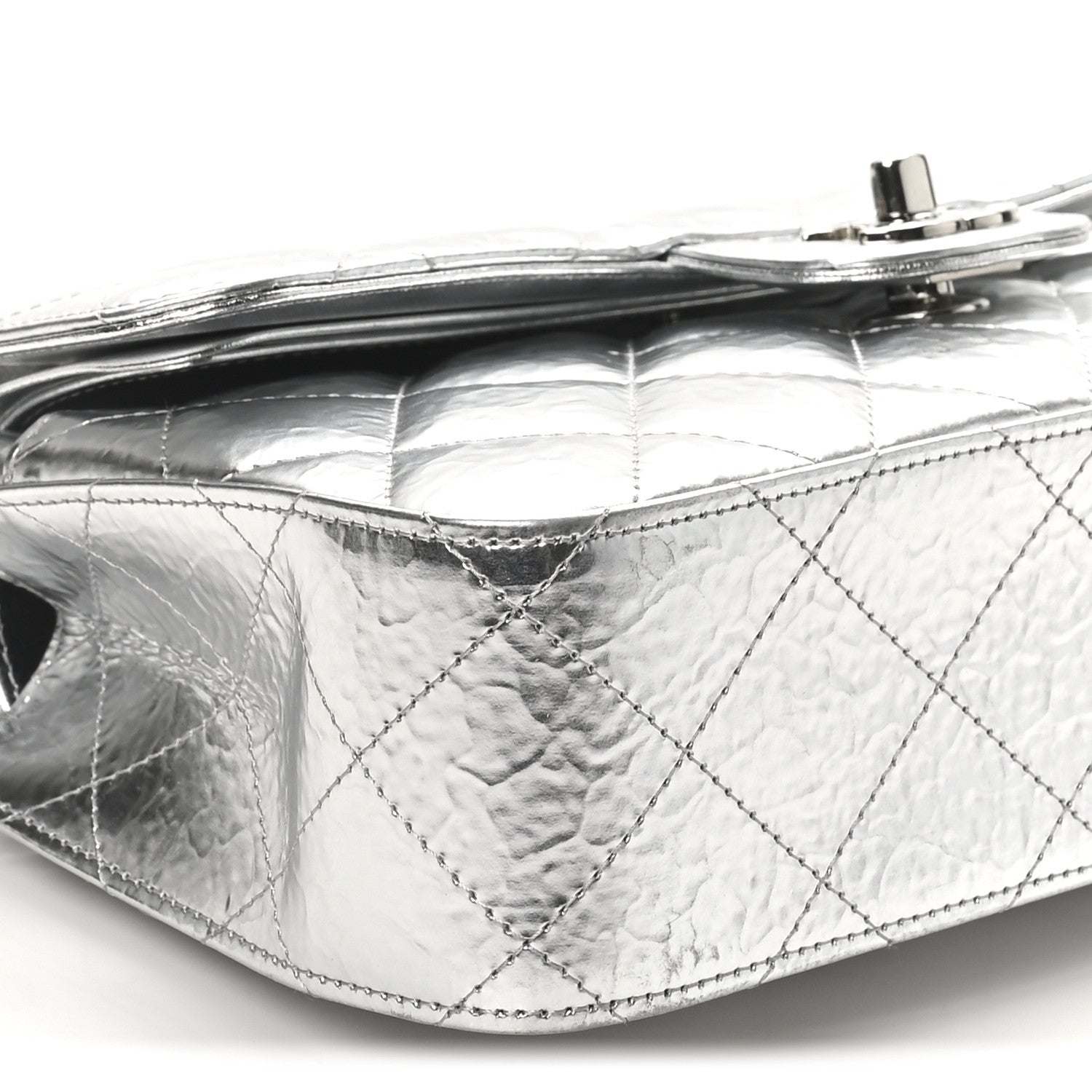 Chanel Hammered Metallic Calfskin Quilted Small Double Flap Silver
