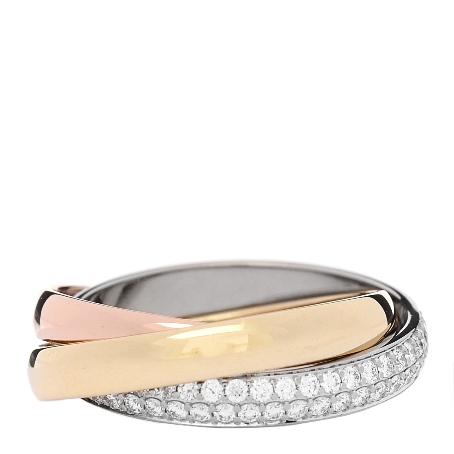 Cartier 18K White Yellow Pink Gold Diamond Small Trinity Paved Ring 48 4.5 3 of 6