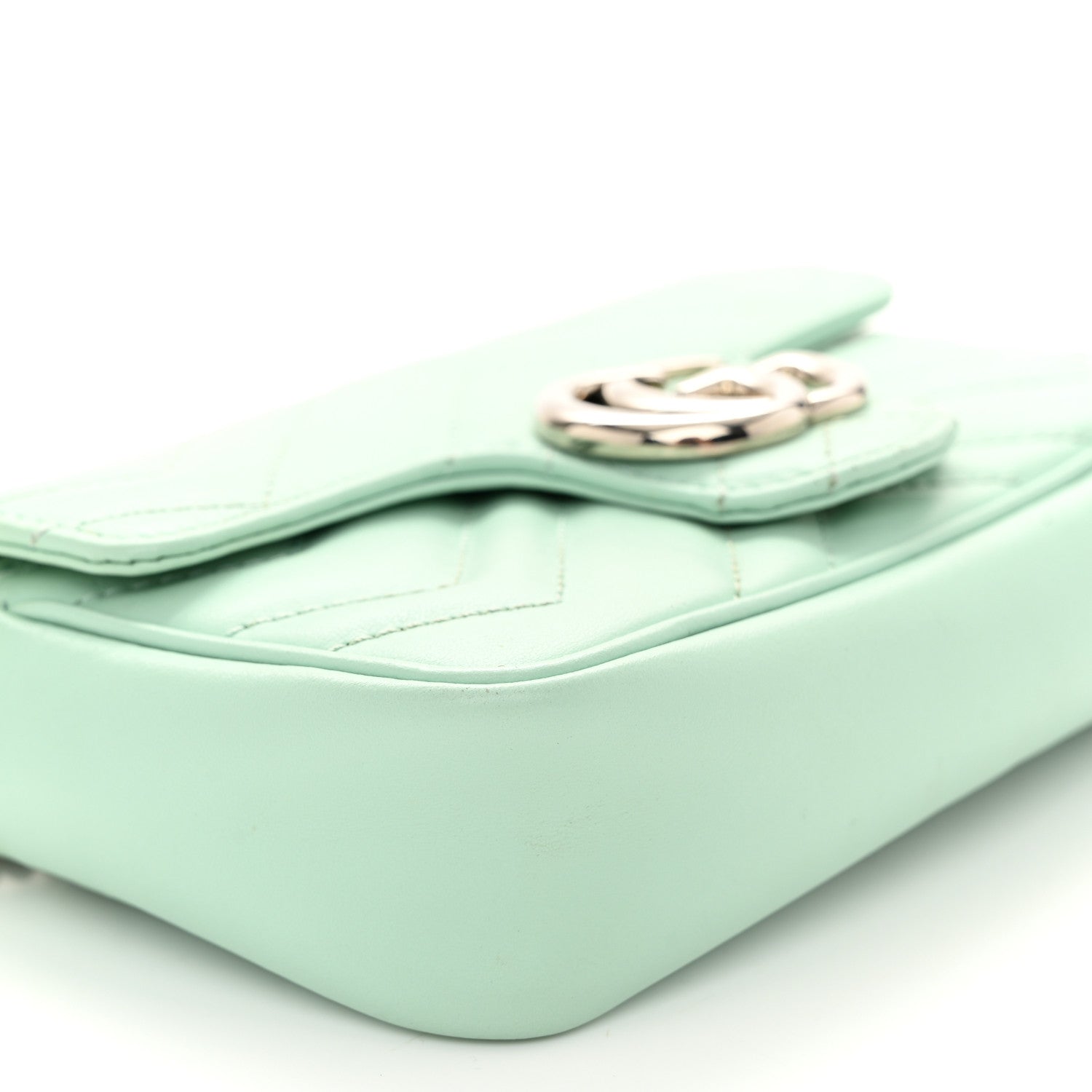 Gucci Calfskin Matelasse Super Mini GG Marmont Shoulder Bag Water Green 9 of 12