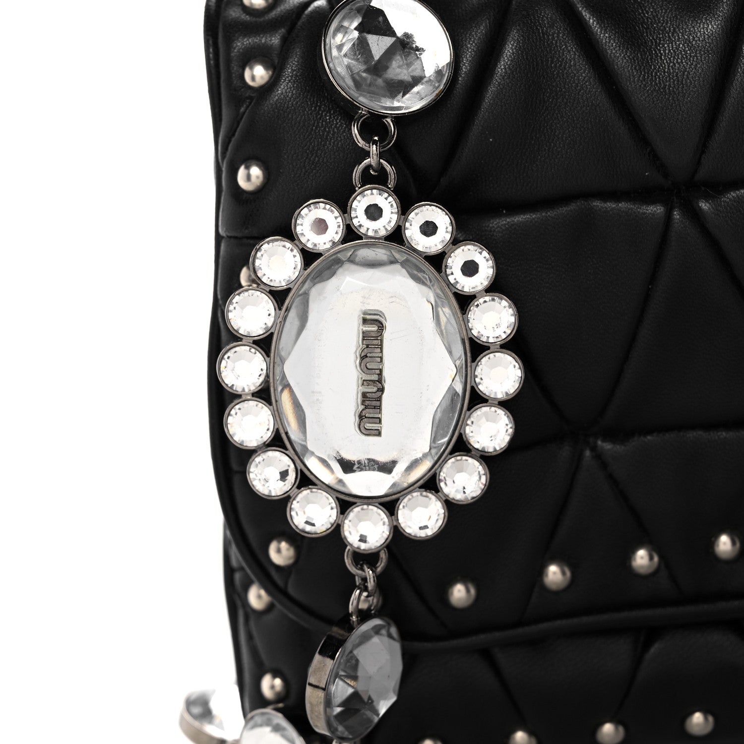 Miu Miu Nappa Quilted Crystal Studded Flap Clutch Black 7 of 11