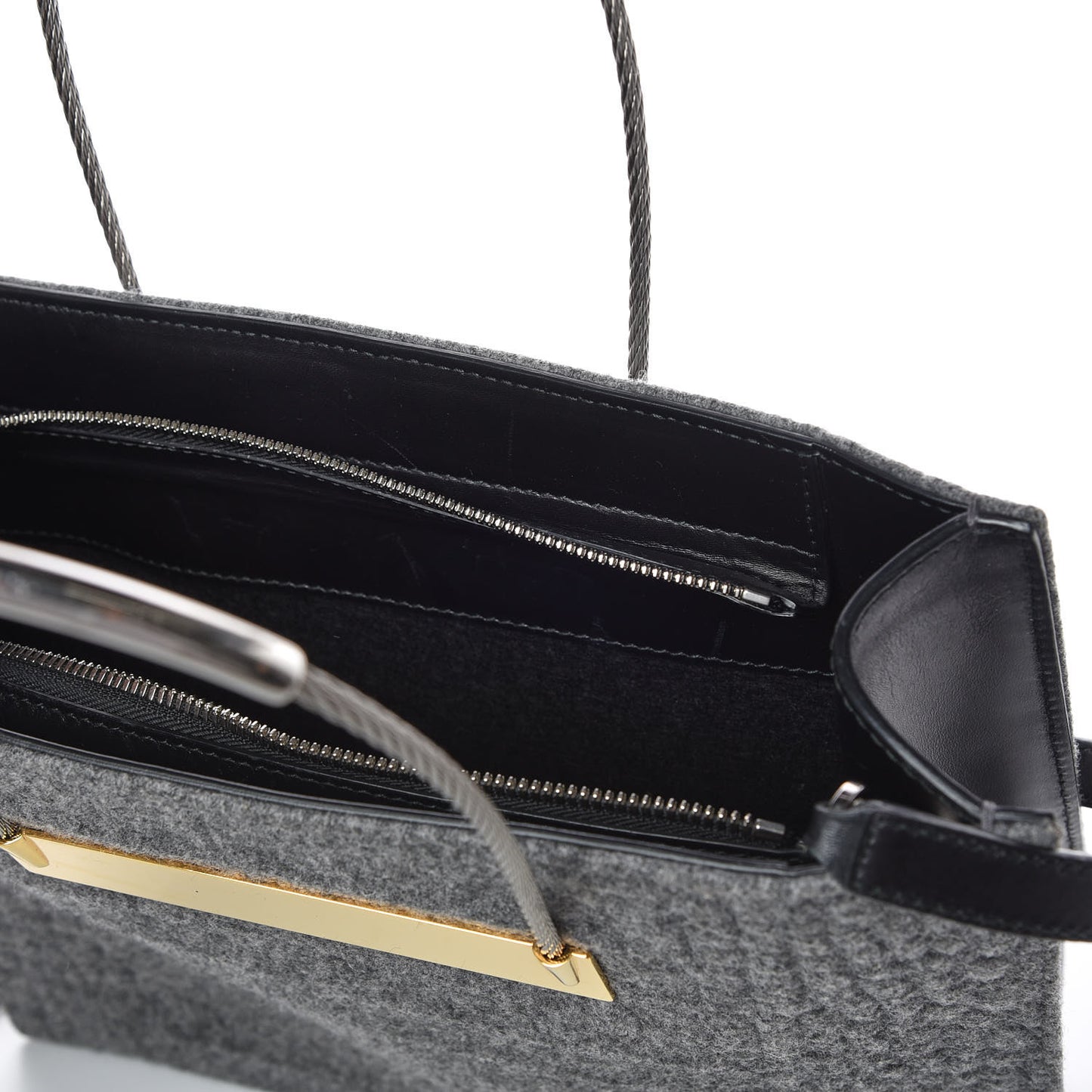 Crocodile Embossed Wool Small Cable Shopper Tote Grey